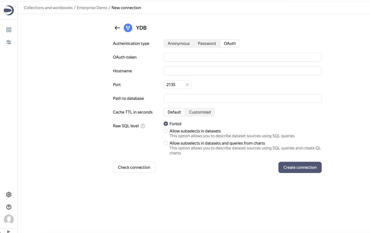 DataLens YDB connection